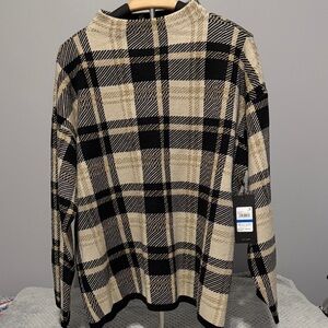 Jones New York Black and Tan Plaid Turtleneck Sweater